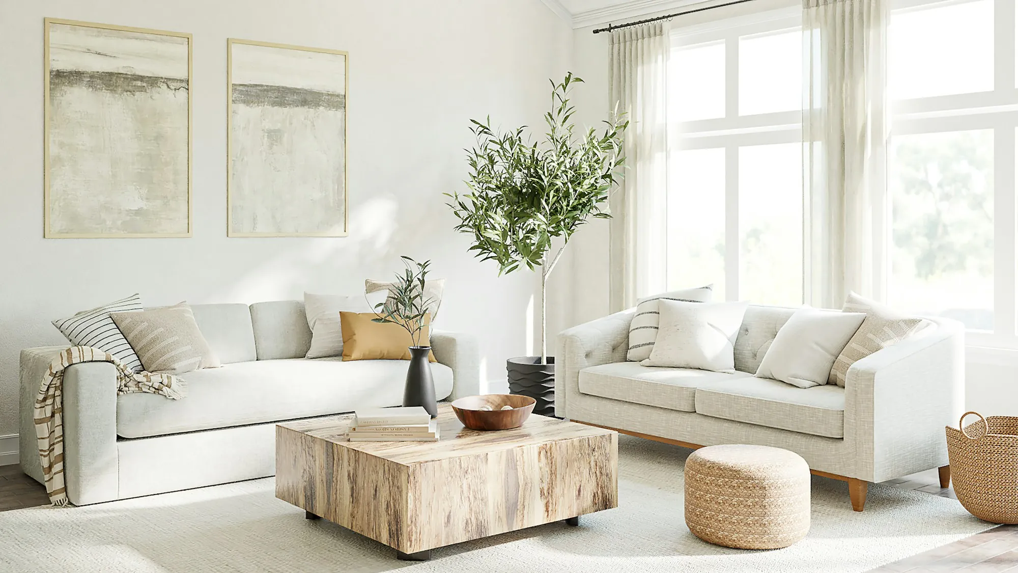 Bright remodeled living space in a family home
